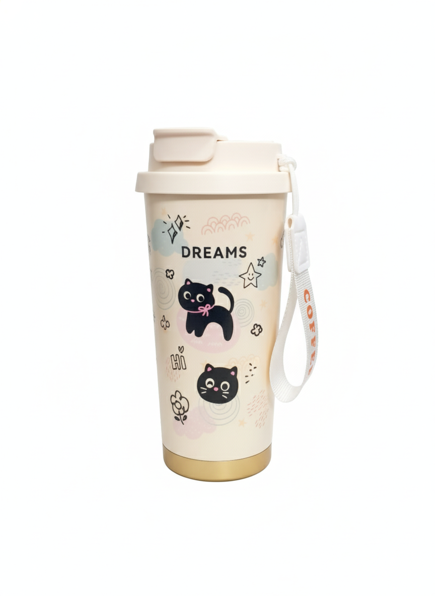 Cute Cat Stainless Steel Coffee Mug with Heating Function – “Dreams” Design Travel Cup muawazcraft
