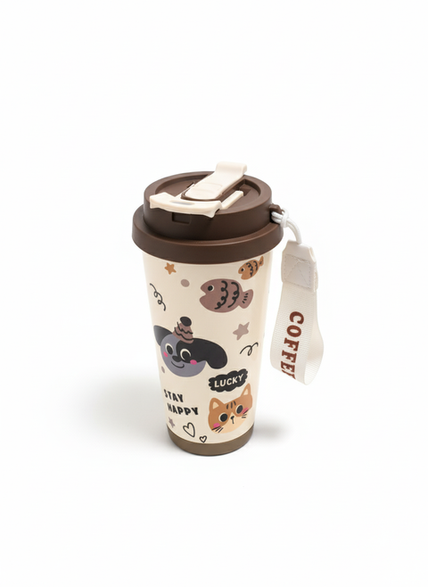 Cute Cat Stainless Steel Coffee Mug with Heating Function – “Dreams” Design Travel Cup
