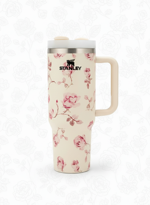 Stanley Floral Stainless Steel Coffee Mug – Elegant Rose Design, Vacuum Insulated Travel Mug (Large Capacity)