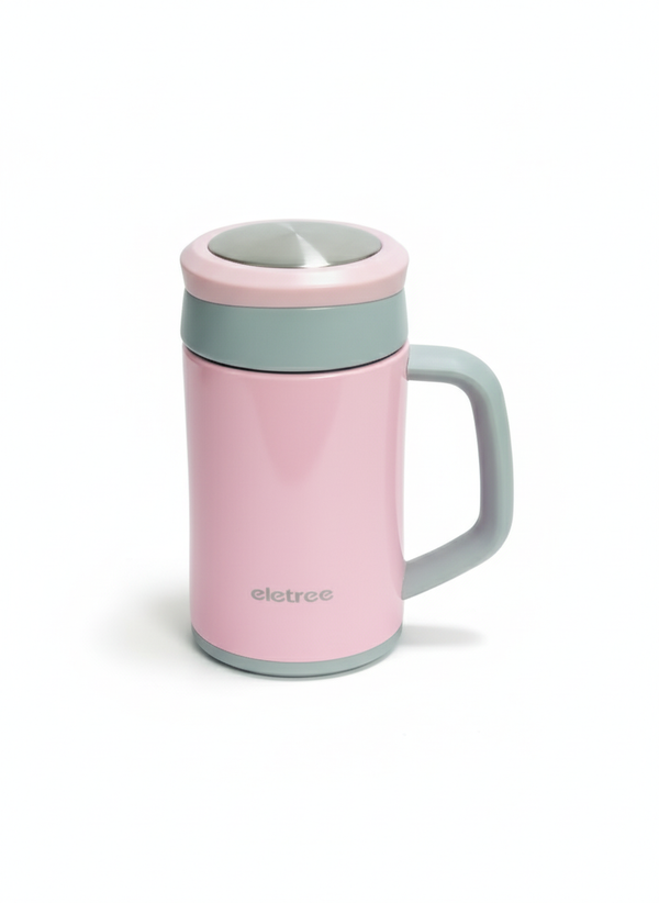Eletree Pink Stainless Steel Coffee Mug – Vacuum Insulated Mug with Handle & Lid (Hot & Cold Drink Cup) muawazcraft