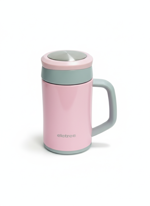 Eletree Pink Stainless Steel Coffee Mug – Vacuum Insulated Mug with Handle & Lid (Hot & Cold Drink Cup)