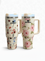 Stanley Floral Stainless Steel Coffee Mug – Elegant Rose Design, Vacuum Insulated Travel Mug (Large Capacity) muawazcraft
