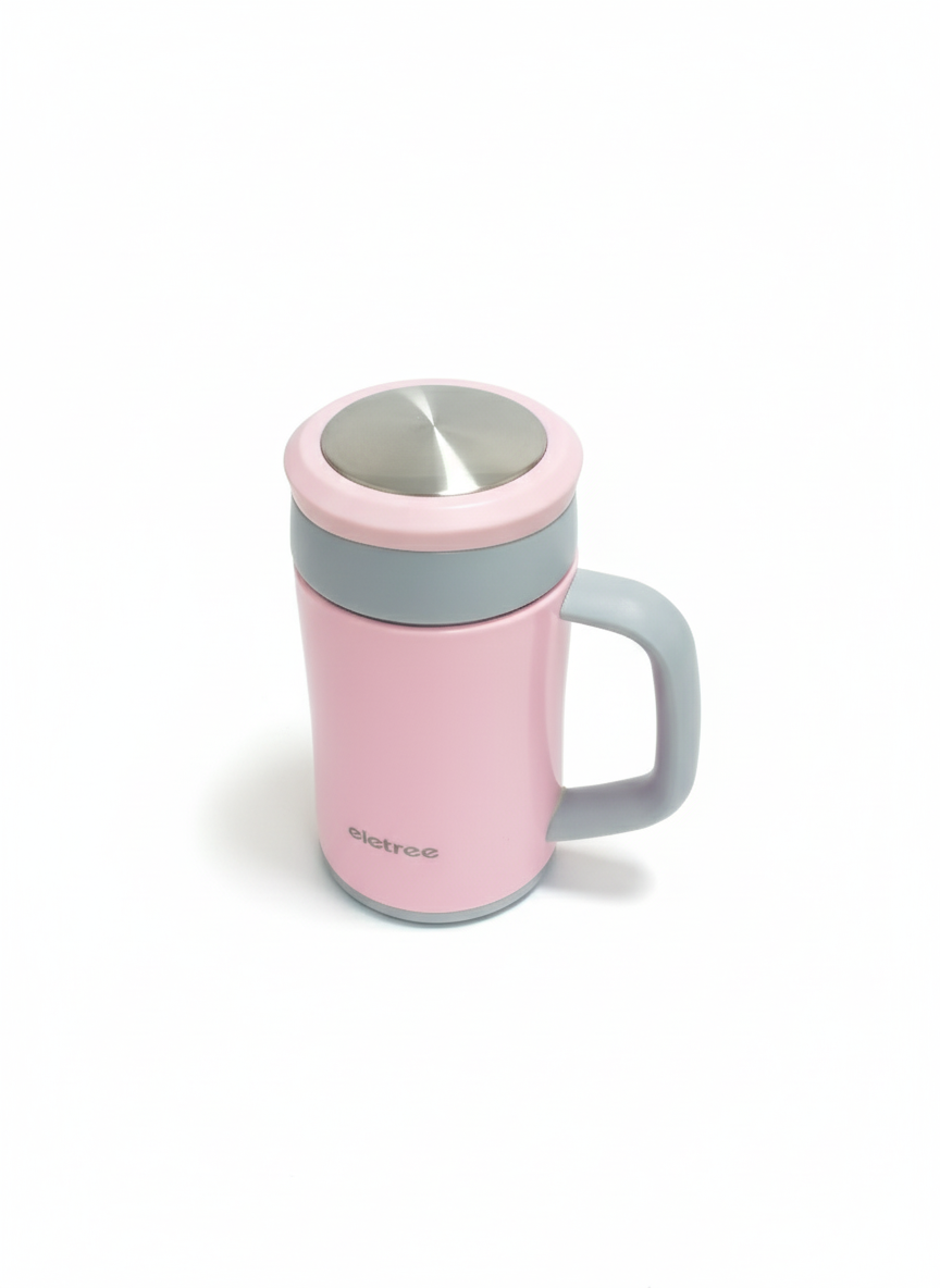 Eletree Pink Stainless Steel Coffee Mug – Vacuum Insulated Mug with Handle & Lid (Hot & Cold Drink Cup) muawazcraft