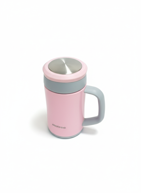 Eletree Pink Stainless Steel Coffee Mug – Vacuum Insulated Mug with Handle & Lid (Hot & Cold Drink Cup)