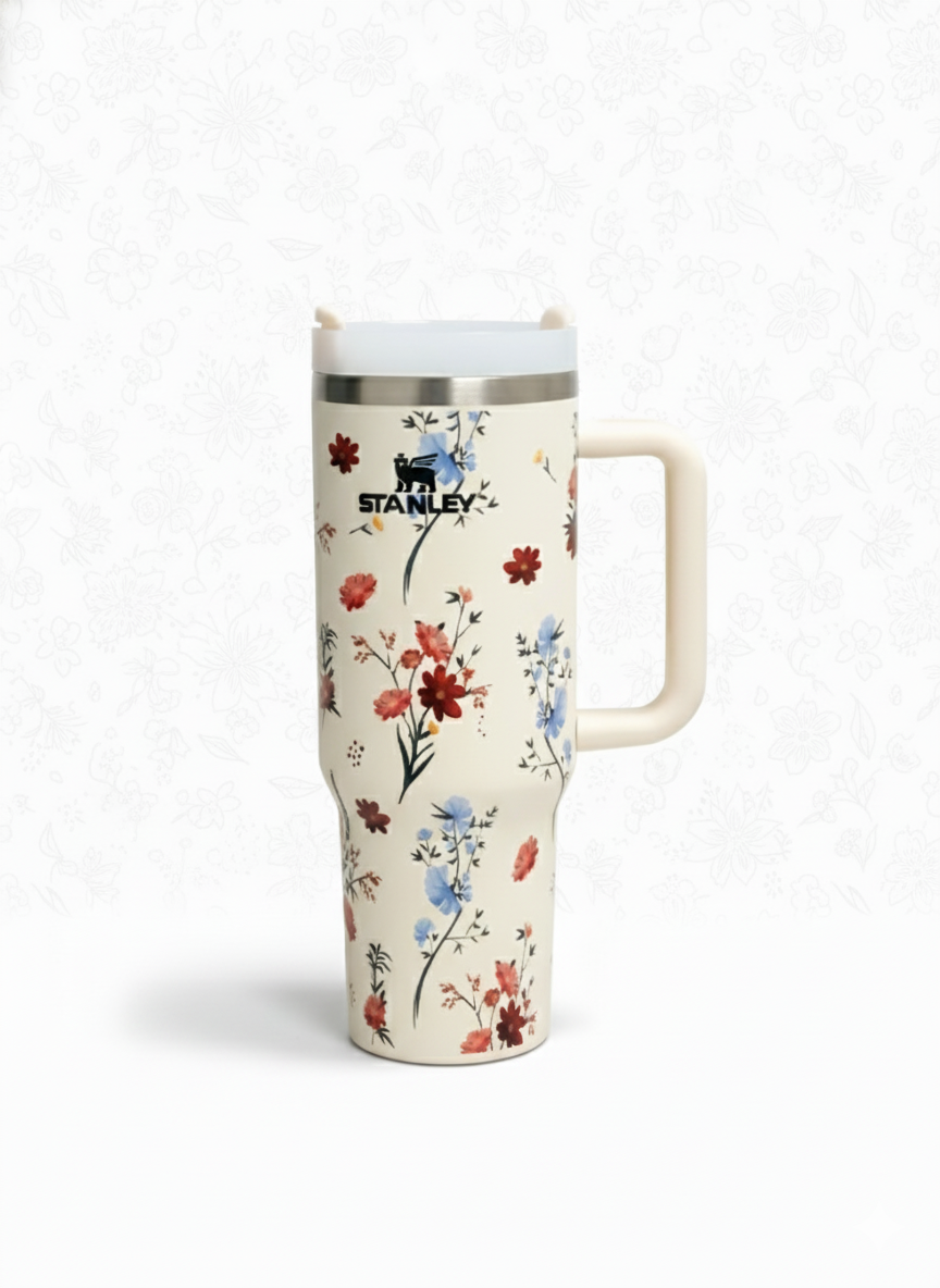 Stanley Floral Stainless Steel Coffee Mug – Elegant Rose Design, Vacuum Insulated Travel Mug (Large Capacity) muawazcraft