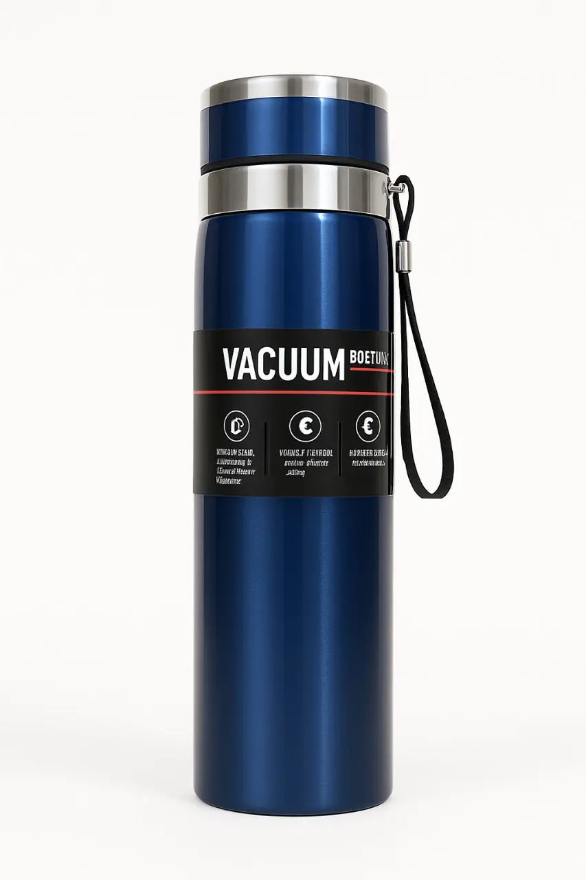 Sleek Navy Blue Vacuum Insulated Water Bottle | Stainless Steel Leak-Proof Thermos with Portable Strap for Hot & Cold Beverages muawazcraft