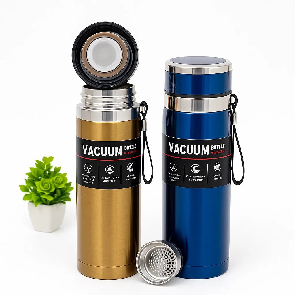 Sleek Navy Blue Vacuum Insulated Water Bottle | Stainless Steel Leak-Proof Thermos with Portable Strap for Hot & Cold Beverages muawazcraft
