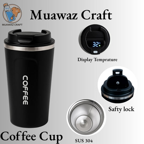 Stainless Steel Coffee Mug with Digital Temperature Display– Leak-Proof, Insulated & Reusable Tumbler (500ml)