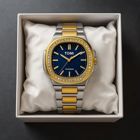 Luxury TOMI Men’s Watch – Stainless Steel Gold & Silver | Blue Dial 