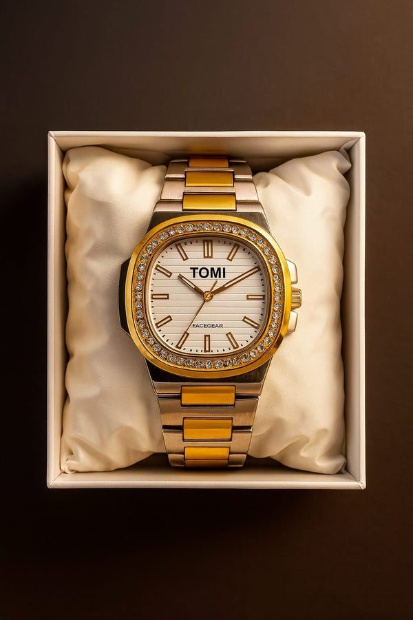 Luxury TOMI Men’s Watch – Stainless Steel Gold & Silver | Blue Dial  muawazcraft