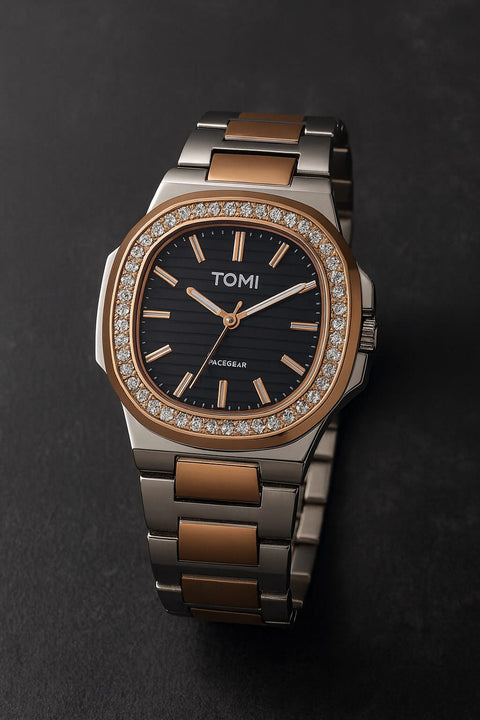 Luxury TOMI Men’s Watch – Stainless Steel Gold & Silver | Blue Dial 