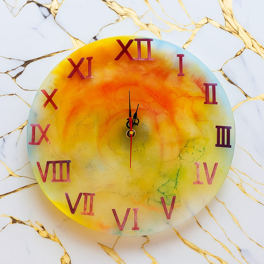 Handcrafted Resin Wall Clock – 14x14 Inch Unique Abstract Art Design with Roman Numerals | Modern Handmade Wall Décor | Includes 2 Batteries muawazcraft