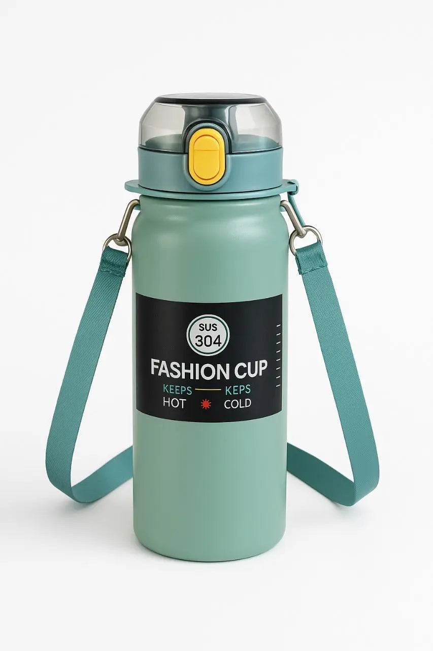 Fashion Cup Stainless Steel Insulated Water Bottle – Hot & Cold Thermos Flask with Strap | Leak-Proof Travel Bottle muawazcraft