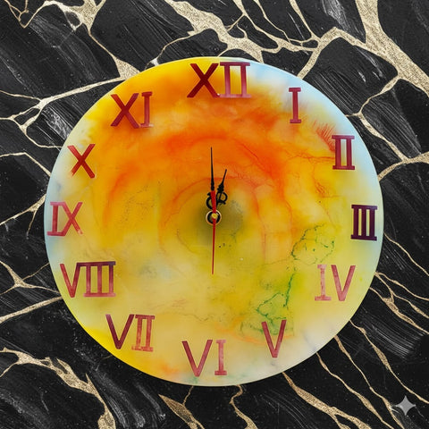 Handcrafted Resin Wall Clock – 14x14 Inch Unique Abstract Art Design with Roman Numerals | Modern Handmade Wall Décor | Includes 2 Batteries