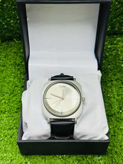 TOMI Luxury Minimalist Silver Dial Watch – For the Modern Gentleman